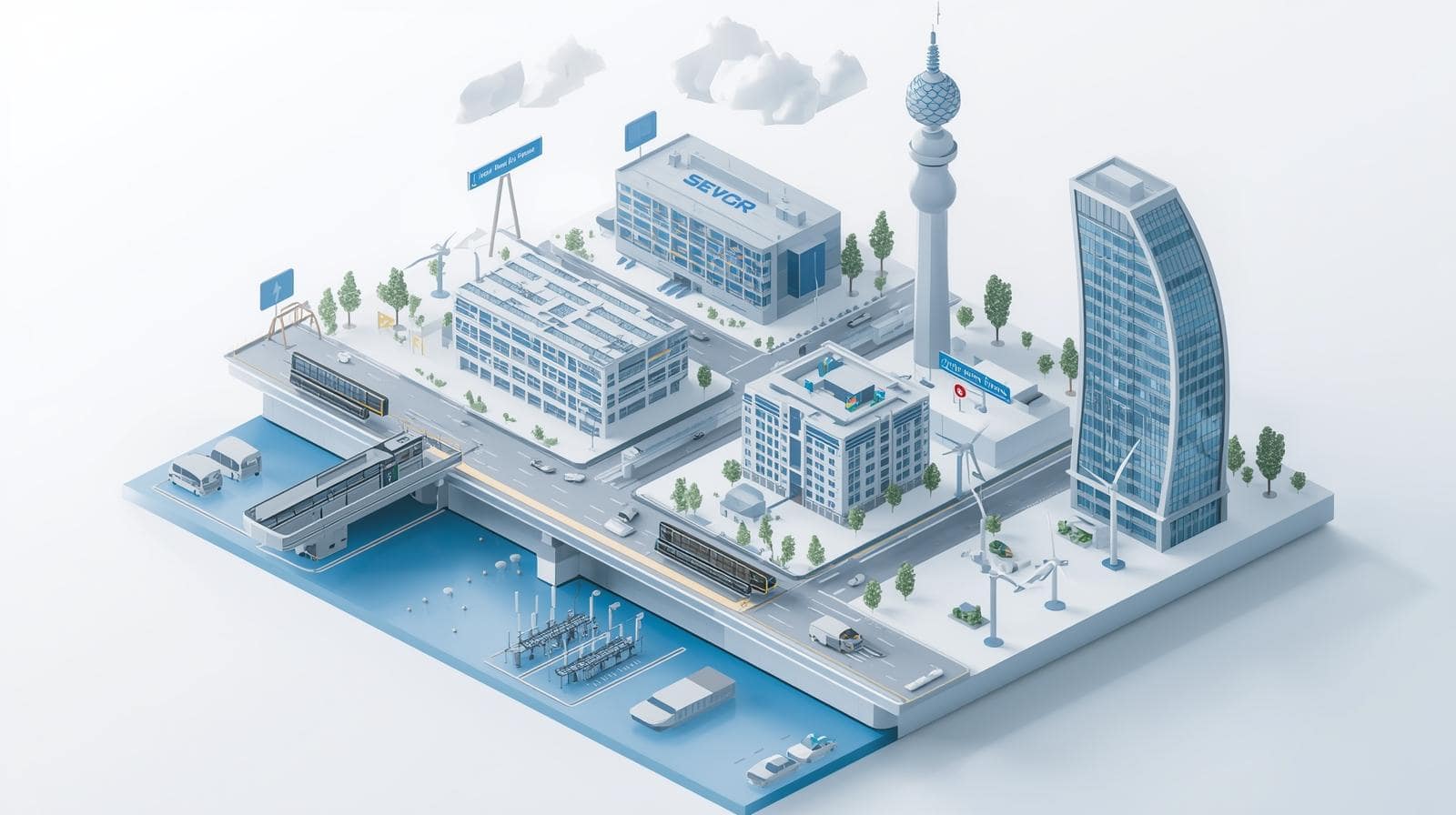 Mini-Stadtlandschaft als Diorama: U-Bahn-Eingang, Studentenwohnheim, Solarfeld