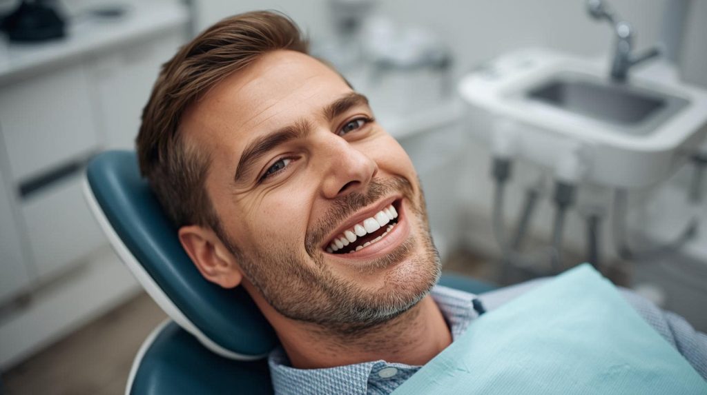 Mann erhält beim Zahnarzt eine professionelle Zahnreinigung