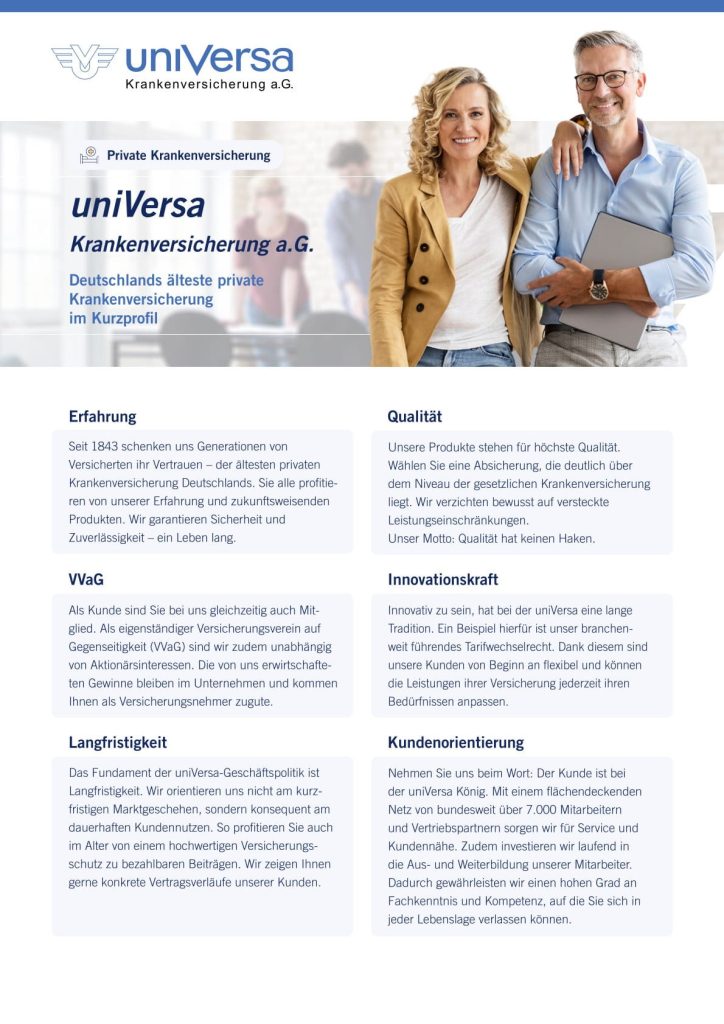 uniVersa Highlightblatt zum Unternehmen